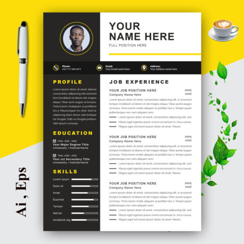 Black Resume Layout Set with Creative cover image.