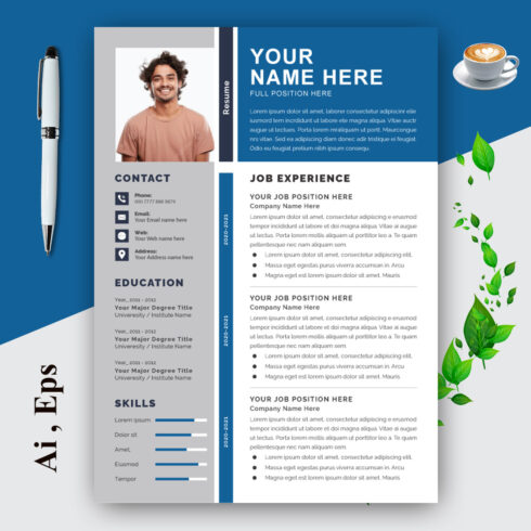 Resume Layout Set with Blue Header cover image.