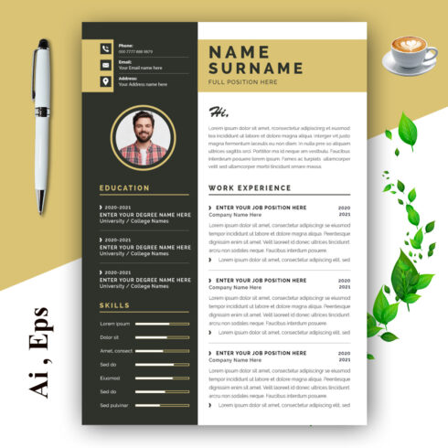 Resume Layout Set with Yellow Elements cover image.