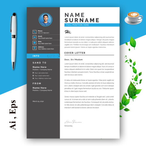 Resume Layout with Sky Blue Line cover image.
