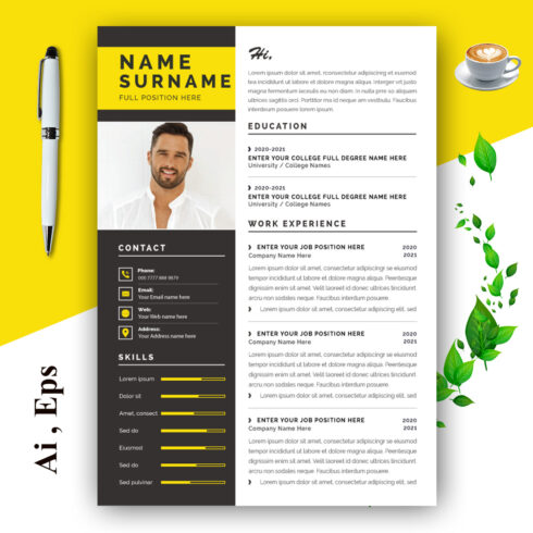 Modern Resume Template Layout with Yellow Elements cover image.