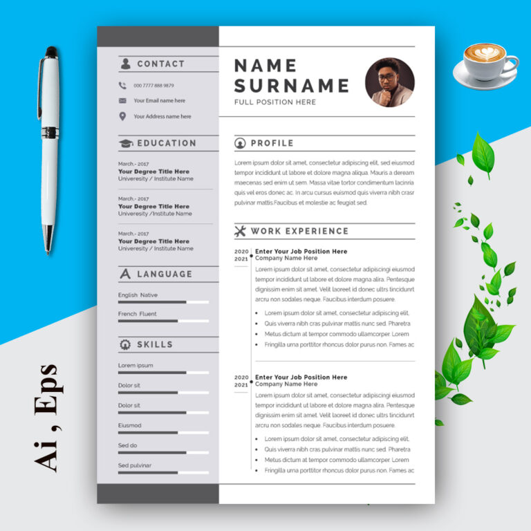 Modern Resume Layout Kit Gray Sidebar cover image.