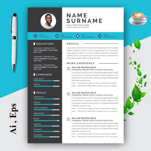 Resume and Cover Letter Layouts with Black Sidebar cover image.