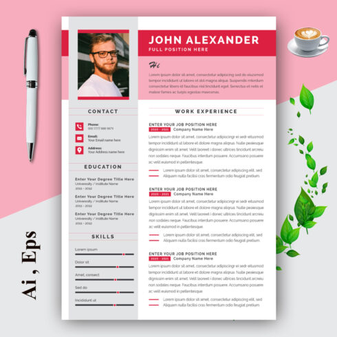 Resume and Cover Letter Layout with Pink and Gray Accents cover image.