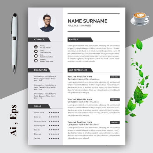 Resume Layout Set with Gray Elements cover image.
