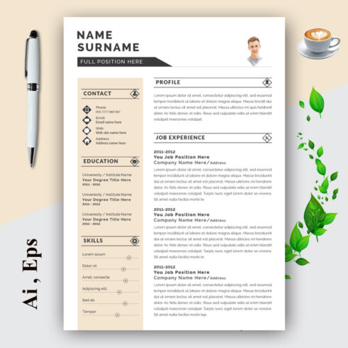 Resume Layout Set with Gold Accents cover image.