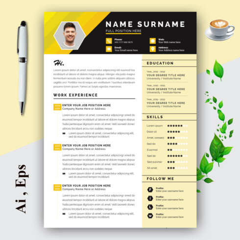 Resume Layout with Yellow and Black Header cover image.