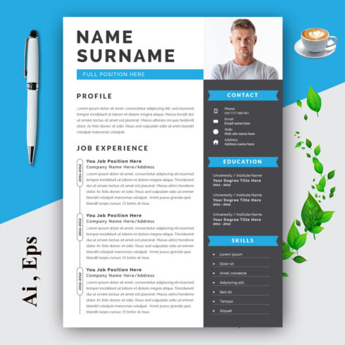 Modern Resume Template Layout with Photo cover image.