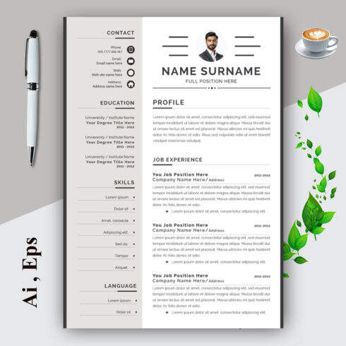Modern Resume Template and Cover Letter Layout cover image.
