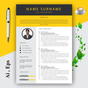 Resume and Cover Letter Layouts with Yellow and Black Header cover image.