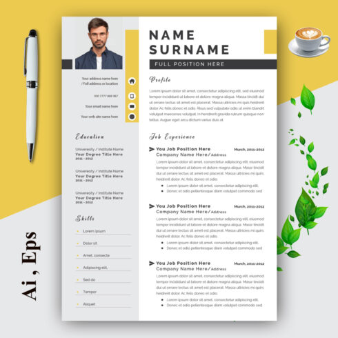 Resume and Cover Letter Layout with Black Header Line cover image.