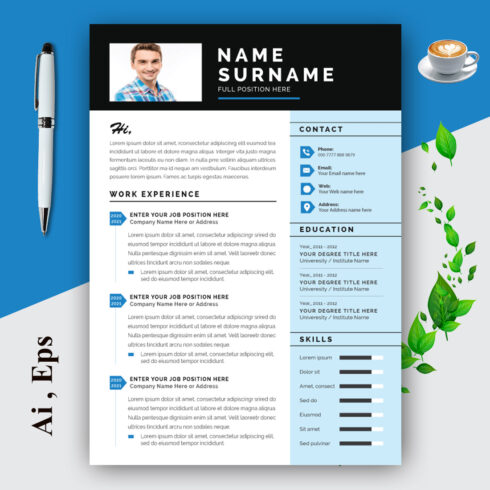 Blue Sidebar Resume Layout cover image.