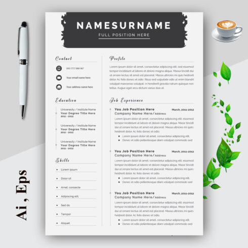 Black and White Resume Layout with Cover Letter cover image.