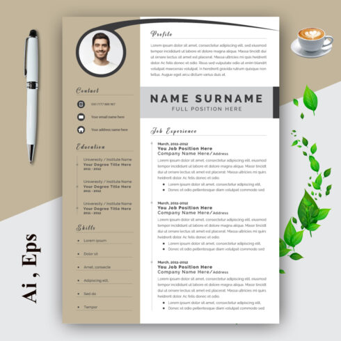 Modern Resume Layout Set with Photo Line cover image.