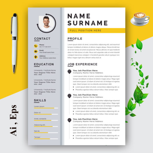 Modern Resume Layout Kit Set with Yellow Elements cover image.