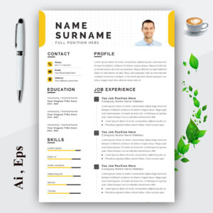 Yellow Minimal Resume Layout Kit cover image.