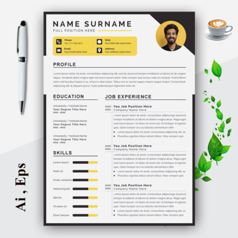 Resume Layout with Yellow Accents cover image.