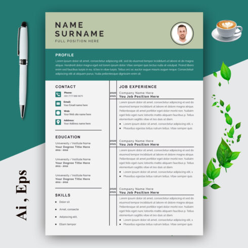 Resume and Cover Letter Layouts with Photo Header cover image.