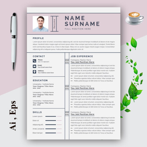 Modern Resume Template Layout with Photo cover image.