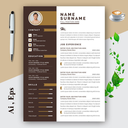 Modern Resume Layout with Gold Accents cover image.