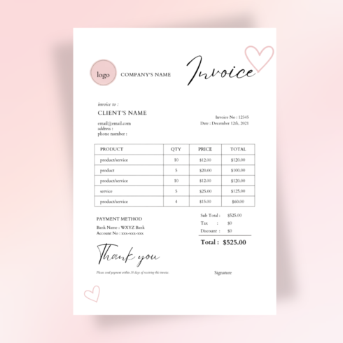 Editable Invoice Template Canva | Feminine Invoice Template A4 | Printable Business Invoice | Cute Invoice Template | Instant Download cover image.