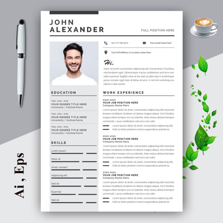 Clean and Professional Resume Layout with Photo cover image.