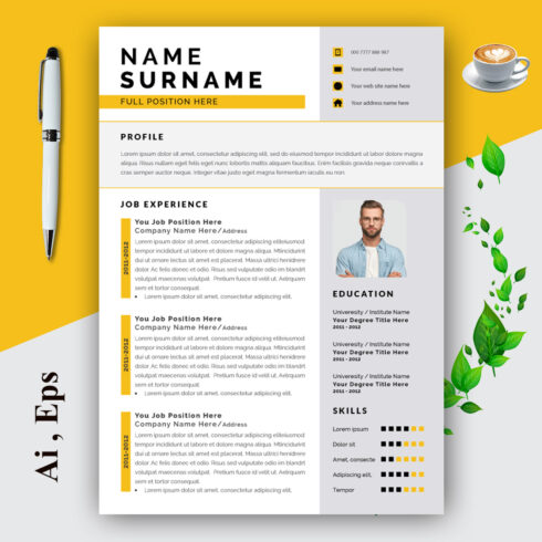 CV Resume Layout Minimalist Yellow and Grey Sidebar cover image.