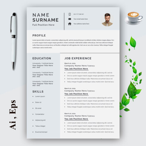 Gray Resume and Cover Letter Layout Set cover image.