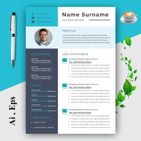 Modern Resume Template Layout with Photo cover image.