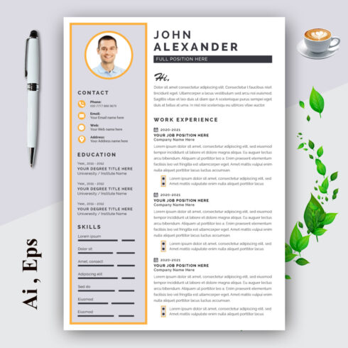 Resume Layout with Gold Accents cover image.