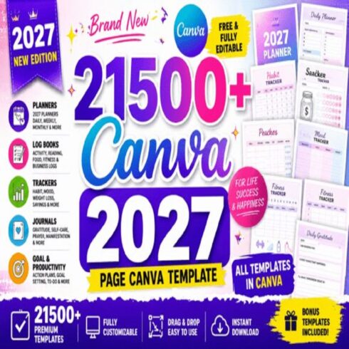 13,200+ Canva Page Templates | KDP & Digital Planner Bundle cover image.