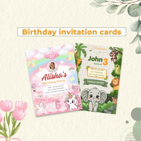 Kids Birthday invitation card template cover image.