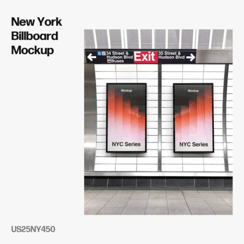 New York Billboard Mockup, NYC Subway, NY450 - Brandacle Mockups cover image.