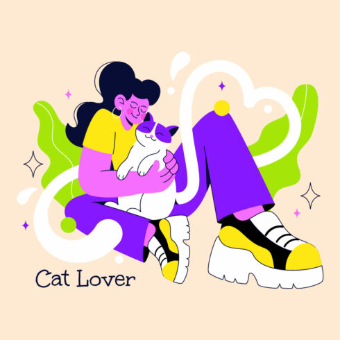4 Cat Lover Vector Illustration cover image.