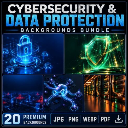 Cybersecurity & Data Protection Backgrounds Bundle with Copy Space — 20 AI-Generated Images cover image.