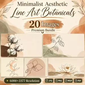 Minimalist Boho Botanical Line Art Illustrations with Copy Space | Aesthetic Backgrounds & Branding Bundle cover image.