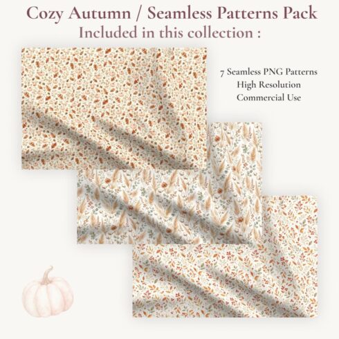 Cozy Autumn & Blush Pumpkins Watercolor Seamless Patterns Pack cover image.