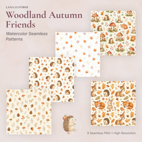Woodland Autumn Friends – Watercolor Seamless Nursery Patterns cover image.