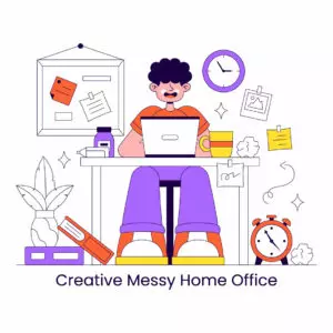10 Creative Messy Home Office Illustration cover image.