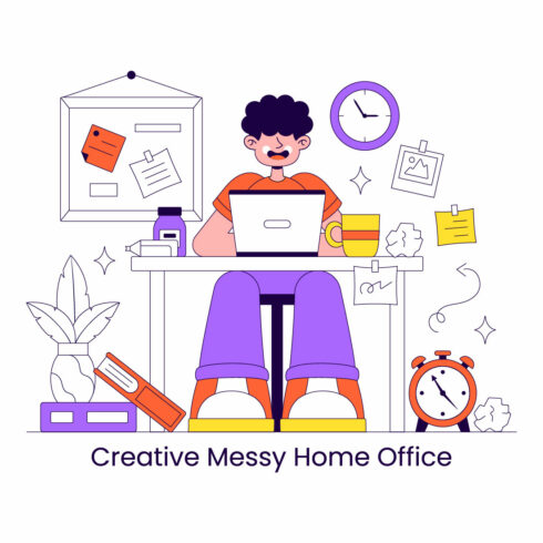 10 Creative Messy Home Office Illustration cover image.