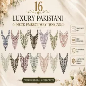 16 Floral Neck Embroidery Designs | Transparent PNG | High Resolution cover image.