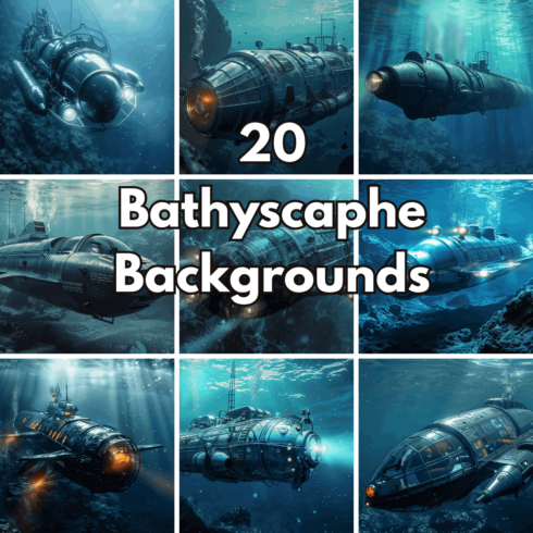 20 Bathyscaphe Backgrounds, Deep Sea Submarine and Underwater Exploration Assets cover image.