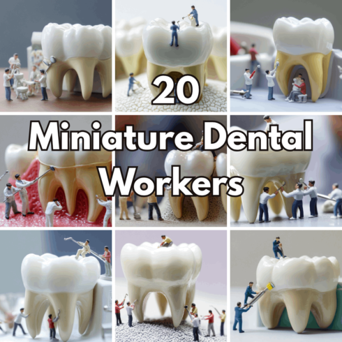 20 Miniature Dental Workers, Tiny People Working on Giant Teeth Backgrounds cover image.