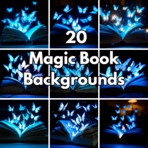 20 Magic Book Backgrounds, Glowing Butterflies Flying Out of Open Book Fantasy Wallpapers cover image.