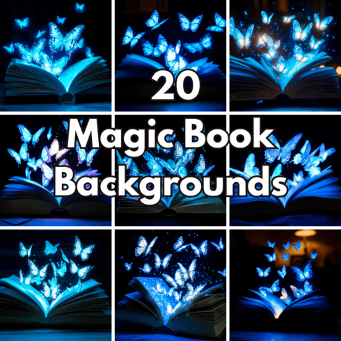 20 Magic Book Backgrounds, Glowing Butterflies Flying Out of Open Book Fantasy Wallpapers cover image.