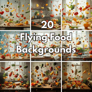 20 Flying Food Backgrounds, Levitating Kitchen Vegetables and Fresh Fruits Dynamic Wallpapers cover image.