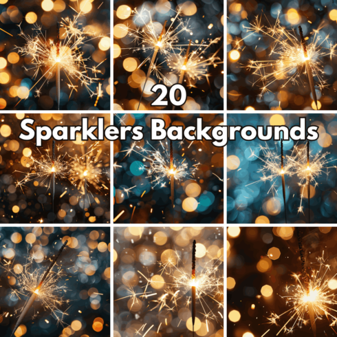 20 Sparklers Backgrounds, Golden Bokeh Textures cover image.