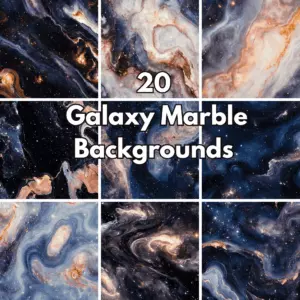 20 Galaxy Marble Background Textures, Cosmic Space Liquid Marbling and Starry Night Graphics cover image.