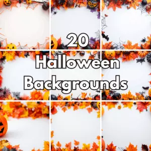 20 Halloween Backgrounds, Spooky Pumpkin and Autumn Leaves Border Graphics, Fall Fest Decor cover image.