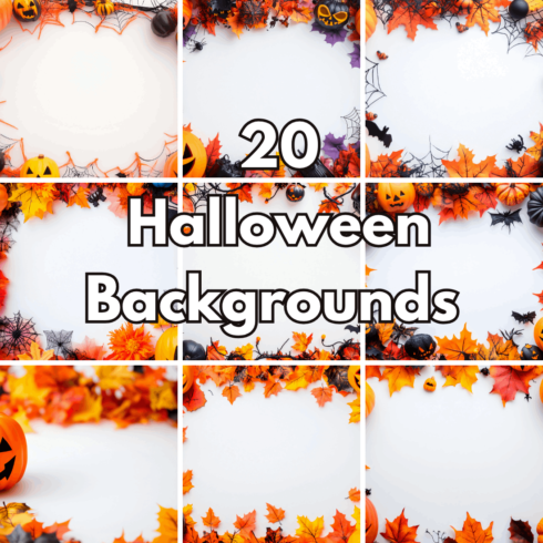20 Halloween Backgrounds, Spooky Pumpkin and Autumn Leaves Border Graphics, Fall Fest Decor cover image.